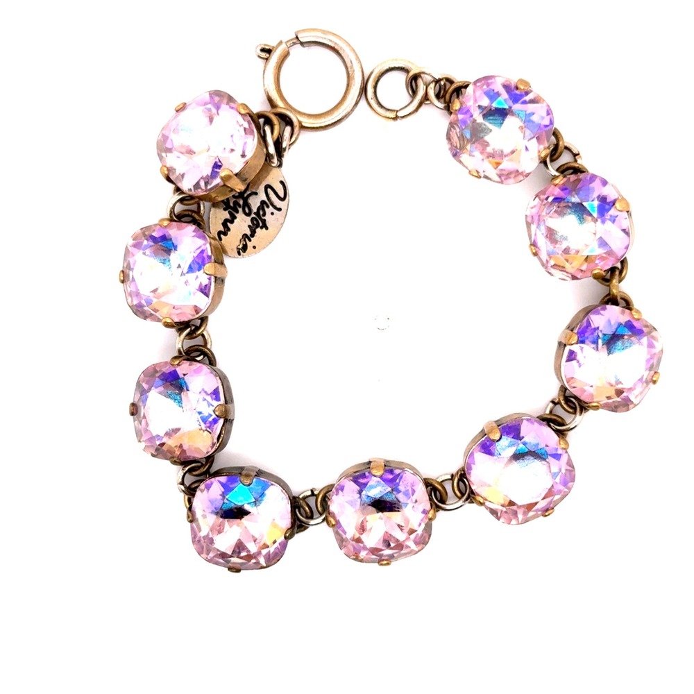 Victoria Lynn Pink Purple Crystal Bracelet Antique Gold Tone 7 Inch